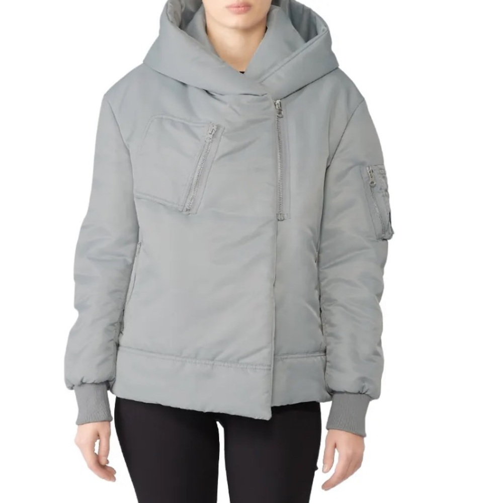Bacon Light Grey Big Bomber Jacket Hooded Size Medium FLAWED